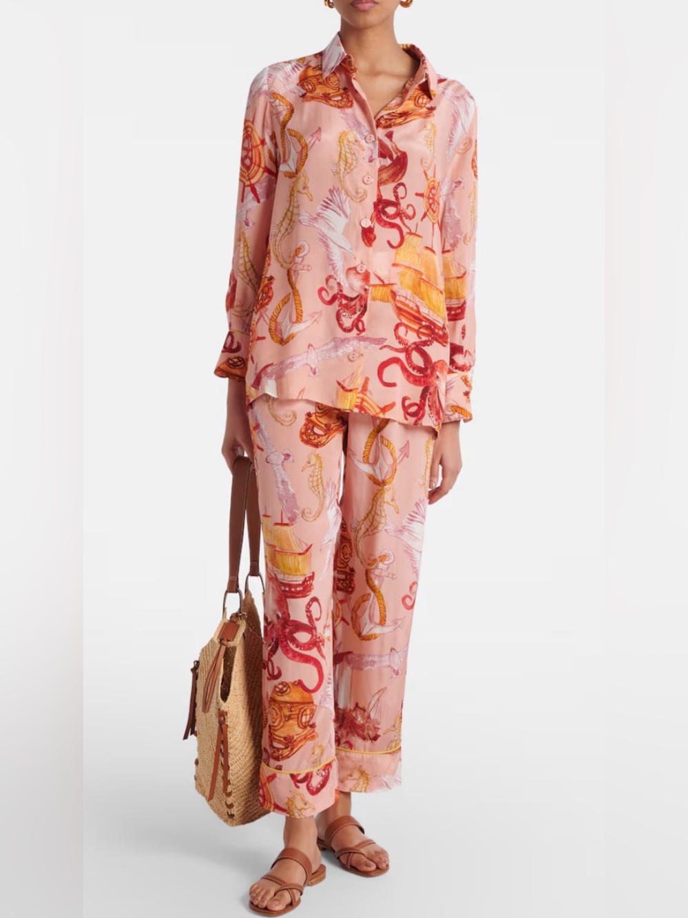 FARM Rio Peach Nautical-Print Button Shirt with Sea Motifs